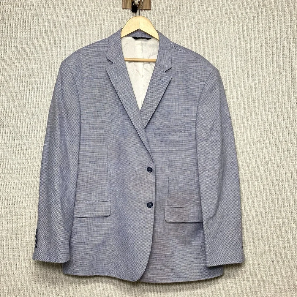 Jos A Bank Blazer 50R Executive Tailored Fit Linen Wool 2B2V Blue Puppytooth
